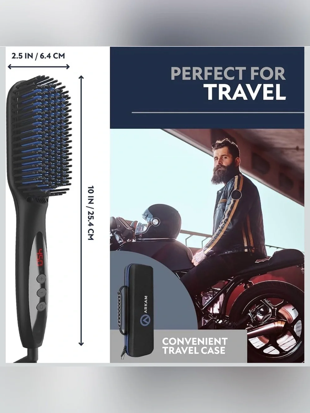 Arkam Beard Straightner for Men | Premium Heated Brush Kit w/Anti Scald Feature